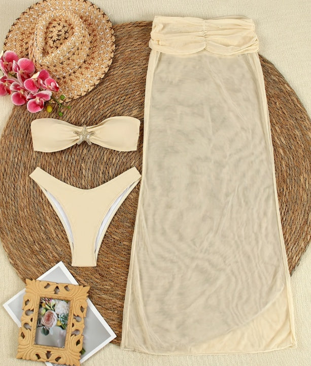 Experience Elegance and Comfort with Our Women's Two-piece Bikini with Mesh Skirt